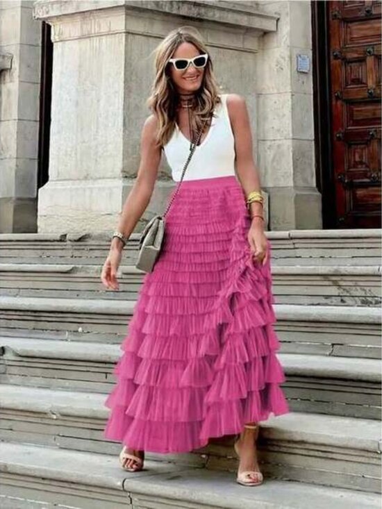 New Arrival French Style Long Skirt For Women, Elegant Solid Color High Waist Me - Picture 2 of 4